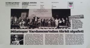 Türk Sanat Müziği Ses Yarışması - Türkiye Ankara Gazetesi 30.04.2015 tarihli yayını